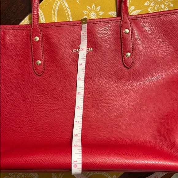Coach Red Pebbled Leather Tote with Gold Accents - Picture 12 of 14